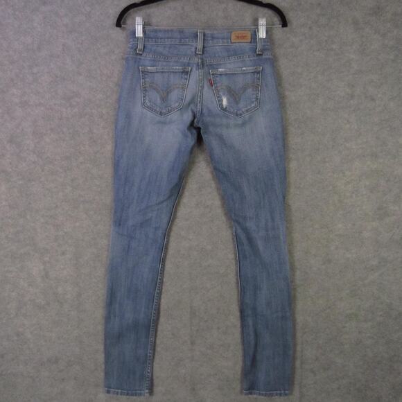 Levis 524 Too Superlow Jeans Womens 0 Medium Blue Distressed Low Rise Stretch - Picture 6 of 9
